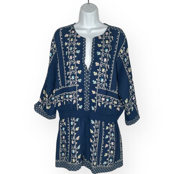 BCBGMAXAZRIA Danae Romper Floral Botanical Festival Coquette Beach LongSleeve - Picture 2 of 14